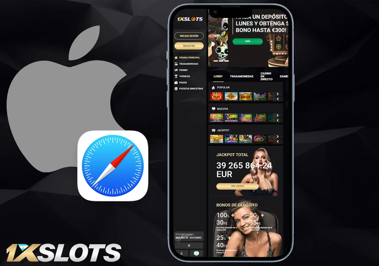 Instrucciones para descargar la aplicación 1xSlots en iOS